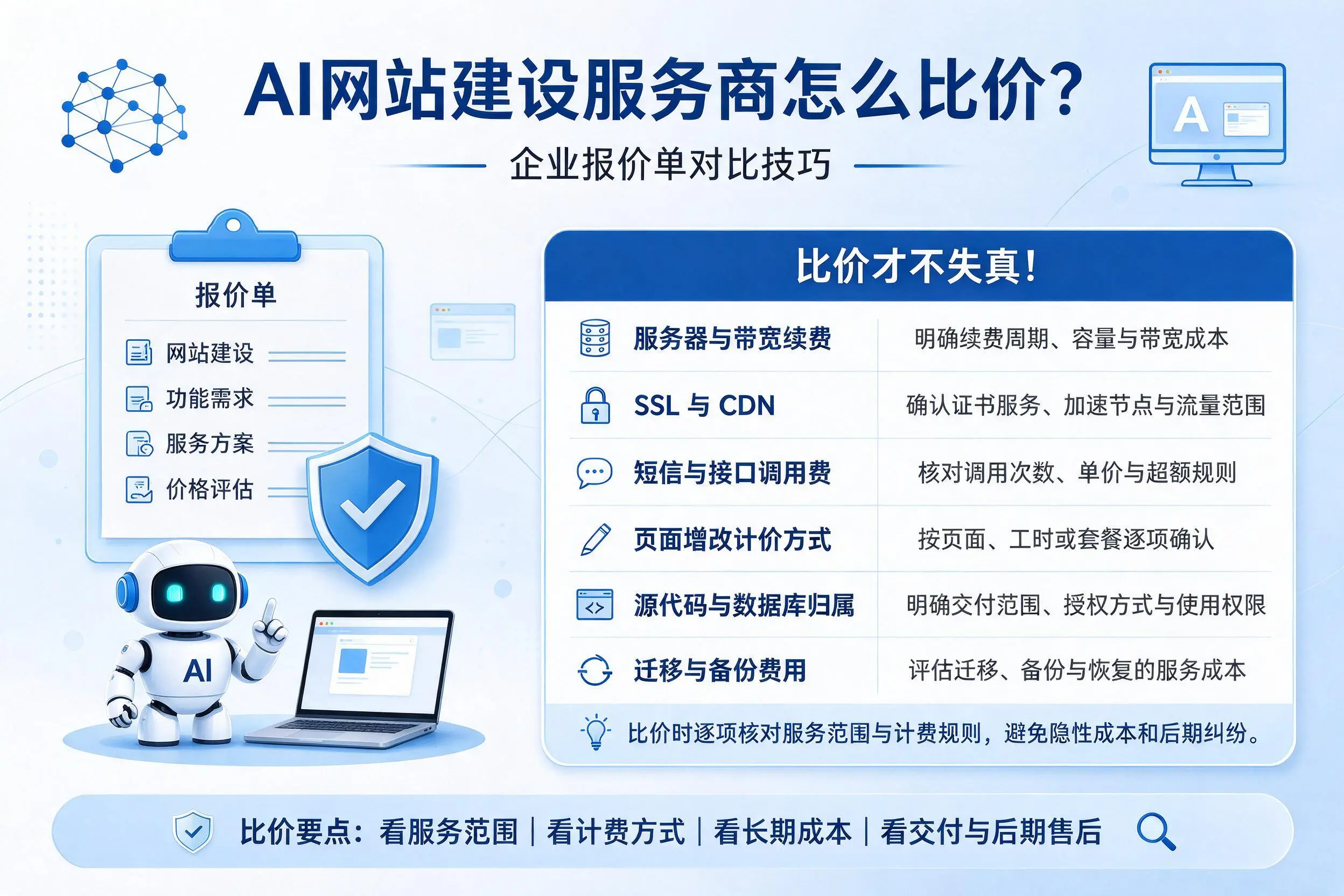 AI网站建设服务商怎么比价？七台河企业报价单对比技巧